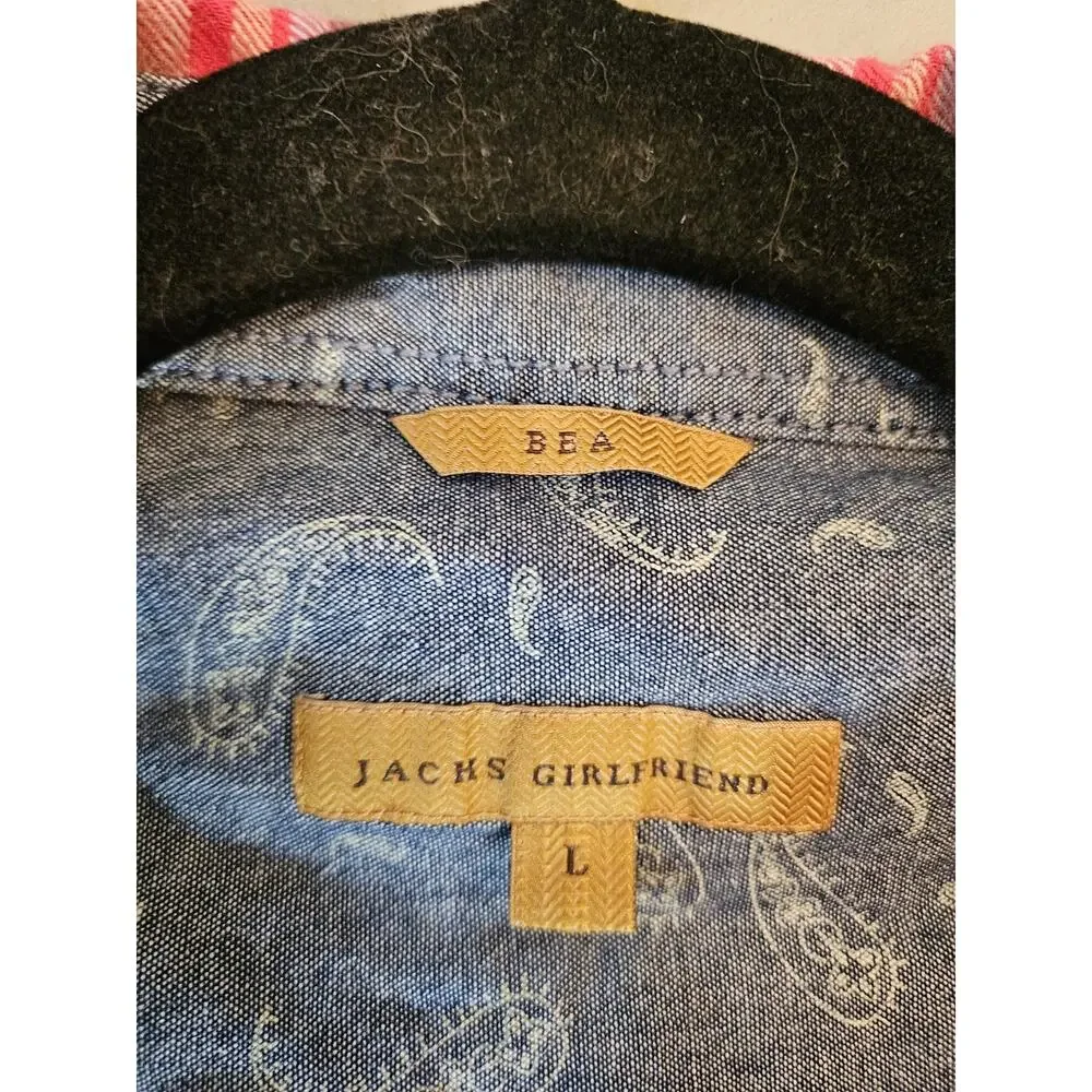 JACHS Girlfriend Size L Red Blue White Plaid Cotton Flannel Collared Shirt - Picture 2 of 7